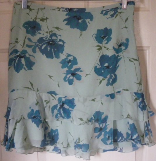 THE LIMITED Green Mid-thigh TIERED SILK Print Skirt size 6