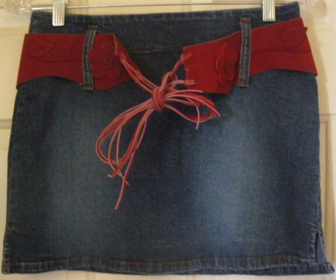 BLUE ASPHALT Blue STRETCH BELTED DENIM Mini Skirt size 5