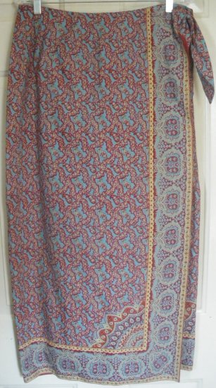 RALPH LAUREN Long Teal WRAP Print Skirt size 12