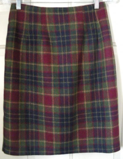 SAVANNAH Green & Burgundy Knee-Length Wool Blend PLAID Skirt size 4P