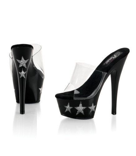 6" Stiletto Heel Platform Slide W/Gltr Stars.
