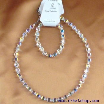 SWAROVSKI AB CRYSTAL BRIDAL CUBE NECKLACE BRACELET SET