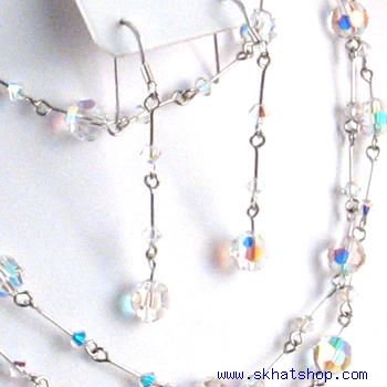 CLEAR AB BEADED SWAROVSKI CRYSTAL NECKLACE EAR RING SET