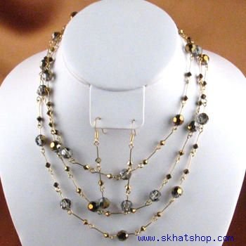 SWAROVSKI BEADED GOLDEN SHADOW CRYST NECKLACE EAR RINGS