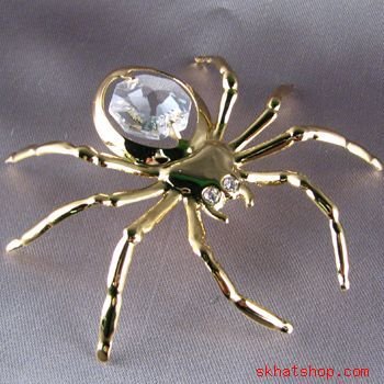 GOLD PLATED, CLEAR SWAROVSKI CRYSTAL SPIDER GOTH MAGNET / ORNAMENT