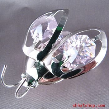SILVER PLATED, LIGHT AMETHYST COLORED, SWAROVSKI CRYSTAL, LADYBUG MAGNET / ORNAMENT