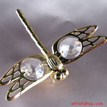 24k gold PLATED, CLEAR SWAROVSKI CRYSTAL, DRAGONFLY MAGNET / ORNAMENT