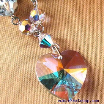 HEART SHAPED, SWAROVSKI CRYSTAL, AURORA BOREALIS NECKLACE WITH BEADS