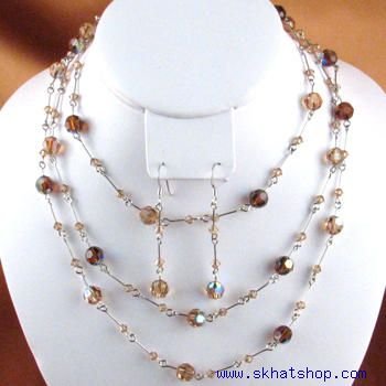SWAROVSKI AURORA BOREALIS GOLD AND CLEAR CRYSTAL NECKLACE EARRING SET