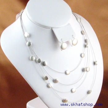 NEW DANGLING FLOATING DISC NECKLACE SET - SILVER TONE MATTE FINISH