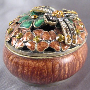 BEJEWELED SWAROVSKI CRYSTALS - DRAGONFLY FLOWER TRINKET RING BOX