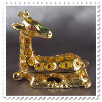 Gold Plated Reclining Giraffe, Trinket, Gift Box with Clear Swarovski Crystals