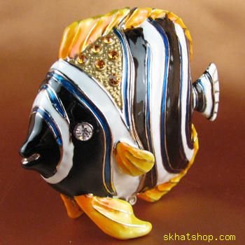 Black Tropical Fish - Gift Jewelry Trinket Ring Box Swarovski Crystals