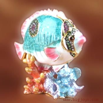 Tropical Fish Gift Jewelry / Trinket Box with Fish Pendant with Swarovski Crystals
