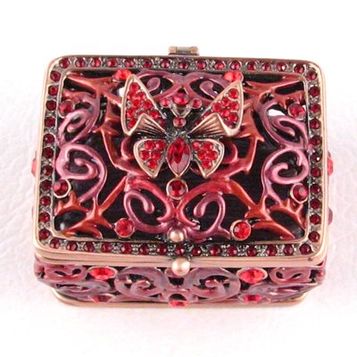 Bejeweled Vintage Style Butterfly, Red Trinket Box with Swarovski Crystals