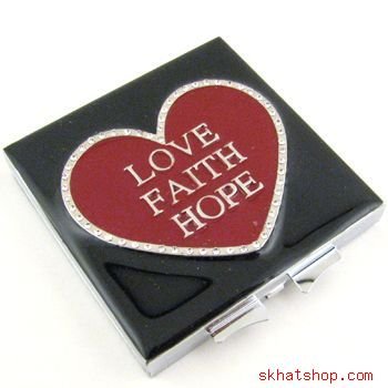 LOVE FAITH HOPE - RED HEART, VANITY / COMPACT MIRROR with SWAROVSKI CRYSTALS