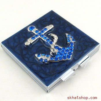 ANCHOR - YACHTING, BLUE VANITY / COMPACT MIRROR with SAPPHIRE SWAROVSKI CRYSTALS