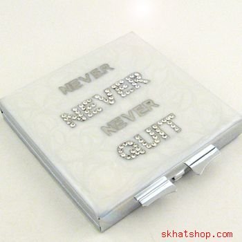"Never Never Never Quit" WHITE VANITY / COMPACT MIRROR with SWAROVSKI CRYSTALS