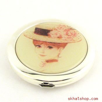 ELEGANT SILVER TONE VANITY COMPACT MIRROR with FLAPPER GIRL - no. 1