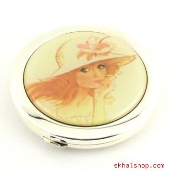 ELEGANT SILVERTONE VANITY COMPACT MIRROR FLAPPER GIRL - no. 2