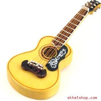 TINY BEIGE BLACK WOOD TONE CLASSICAL FOLK GUITAR - REFRIGERATOR MAGNET