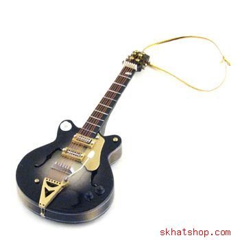 BROWN, HOLLOW BODY ELECTRIC GUITAR - ROCK BAND, CHRISTMAS ORNAMENT