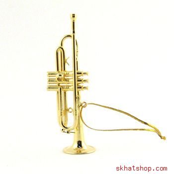 GOLD TONE TRUMPET CORNET MUSIC BAND INSTRUMENT - CHRISTMAS ORNAMENT