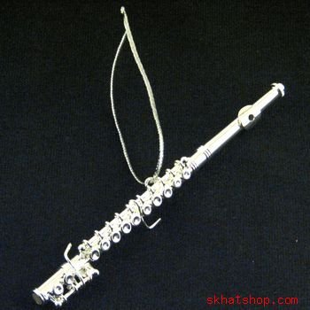 NEW SILVER TONE FLUTE - MUSICAL BAND INSTRUMENT, CHRISTMAS ORNAMENT