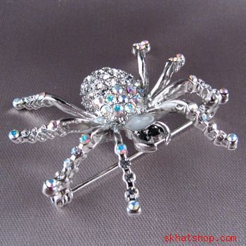SILVER GOTHIC SWAROVSKI A B CRYSTAL RUCINNI SPIDER PIN BROOCH