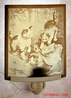 CATS KITTENS CURVED PORCELAIN, NURSERY KIDS NIGHT LIGHT