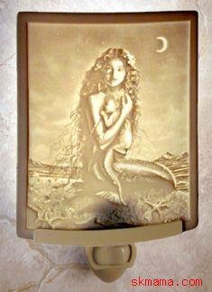 MERMAID MOTHER & CHILD PORCELAIN NIGHT LIGHT by DAVID DELAMARE