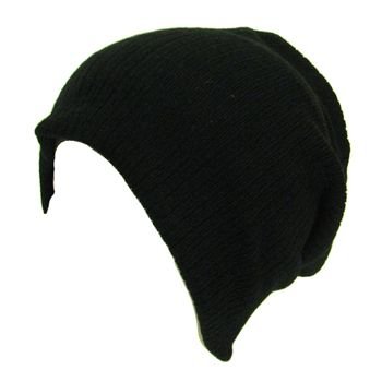 Soft Ribbed Ski Beanie Slouch Slouchy Knit Hat Black