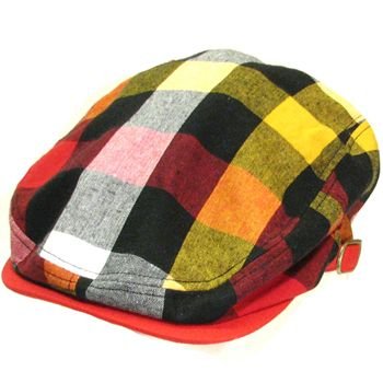 Cotton Multicolor Plaid Ivy Cabbie Hat Flat Cap Red