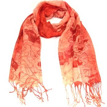 NEW SHEER THIN SPRING FLORAL LONG SCARF SHAWL 74x24 RED