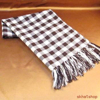BUFFALO PLAID FRINGE HEAD SCARF WRAP SHAWL 32x38 BROWN