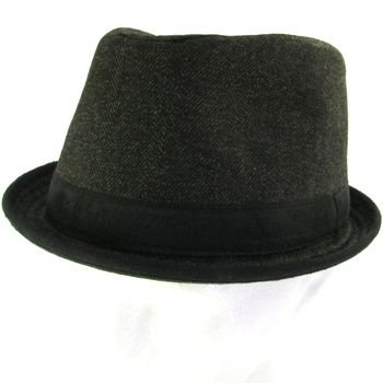 NEW HERRINGBONE UPTURN BRIM FEDORA TRILBY HAT BLACK M