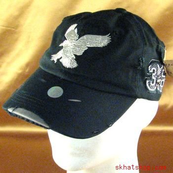 FRAYED DISTRESSED SPITFIRE EAGLE BLACK SILVER CAP ADJST