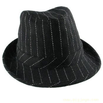 NWT PINSTRIPE FEDORA HAT TRILBY BLACK GANGSTER M/L