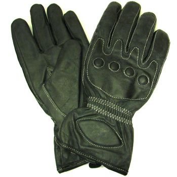 Men's Leather Light Lined Padded Biker Snap Gloves 2XL