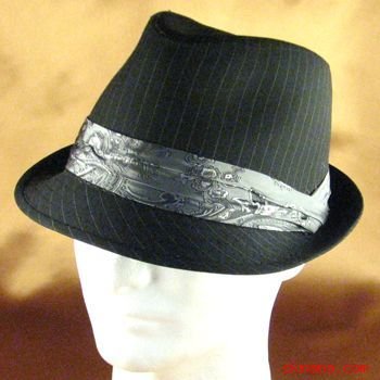 PINSTRIPE FEDORA PRINTED PAISLEY 3 PLEAT HAT BLACK M/L