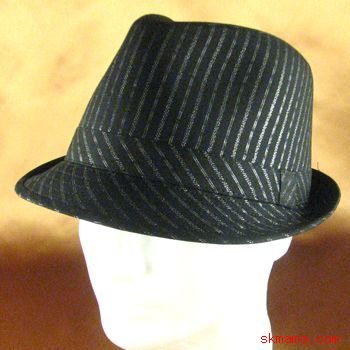 100% COTTON PINSTRIPE STINGY FEDORA TRILBY HAT BLACK ML