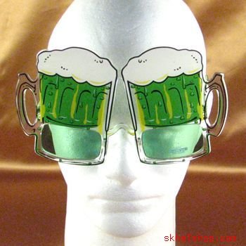 GREEN BEER MUG FRAT KEG PARTY COSTUME GAG SUNGLASSES