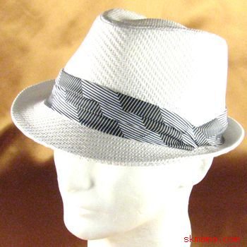 3 PLEAT BAND STINGY BRAID FEDORA TRILBY HAT WHITE L/XL