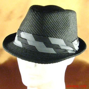 3 PLEAT BAND STINGY BRAID FEDORA TRILBY HAT BLACK L/XL