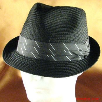 BRAID 3 PLEAT BAND STINGY FEDORA TRILBY HAT BLACK L/XL