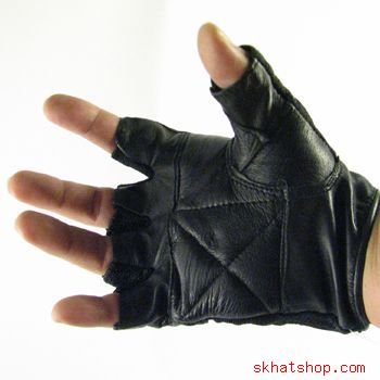 NWT- BLACK FINGERLESS LEATHER BIKER CHOPPER GLOVES XXL