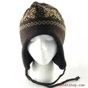 SKI SKATE 2 ply KNIT HAT TROOPER TRAPPER FLAPS BROWN