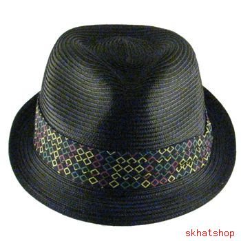 BRAID STINGY BRIM FEDORA TRILBY GANGSTER HAT BLACK S/M