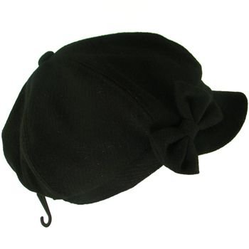 JUNIOR NEWSBOY CABBIE BERET RIBBON BOW CAP HAT BLACK