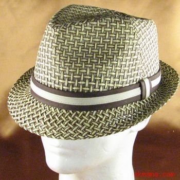 VENTED WEAVE STINGY BRAID FEDORA TRILBY HAT BROWN L/XL